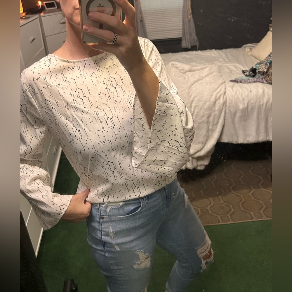 Target White and Black Abstract Blouse